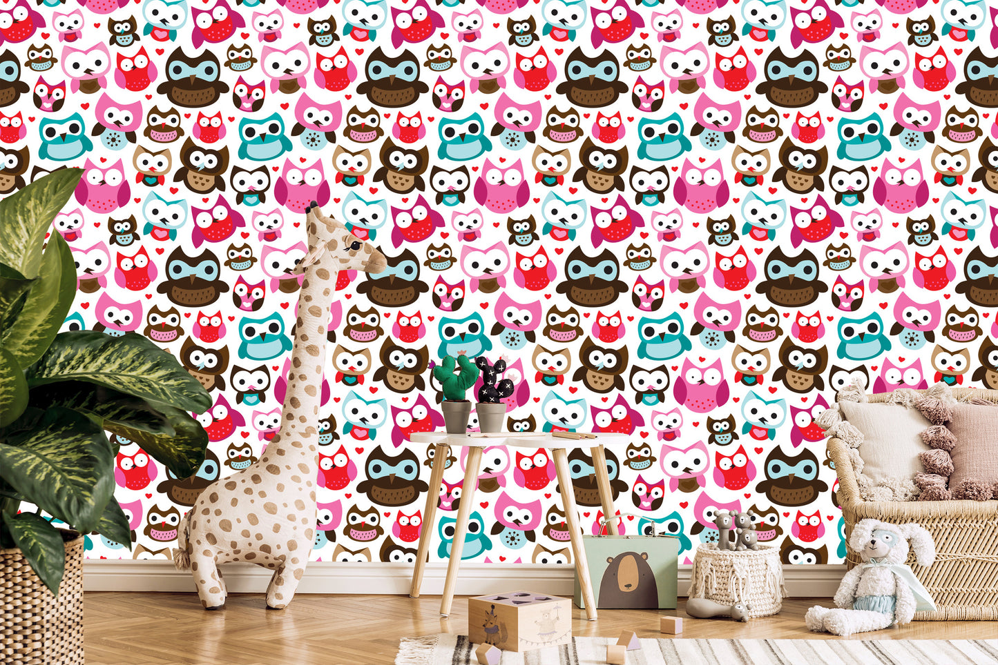 Wallpaper For Girls' Room Colorful Owls Hearts