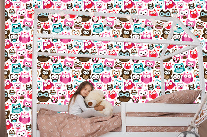 Wallpaper For Girls' Room Colorful Owls Hearts