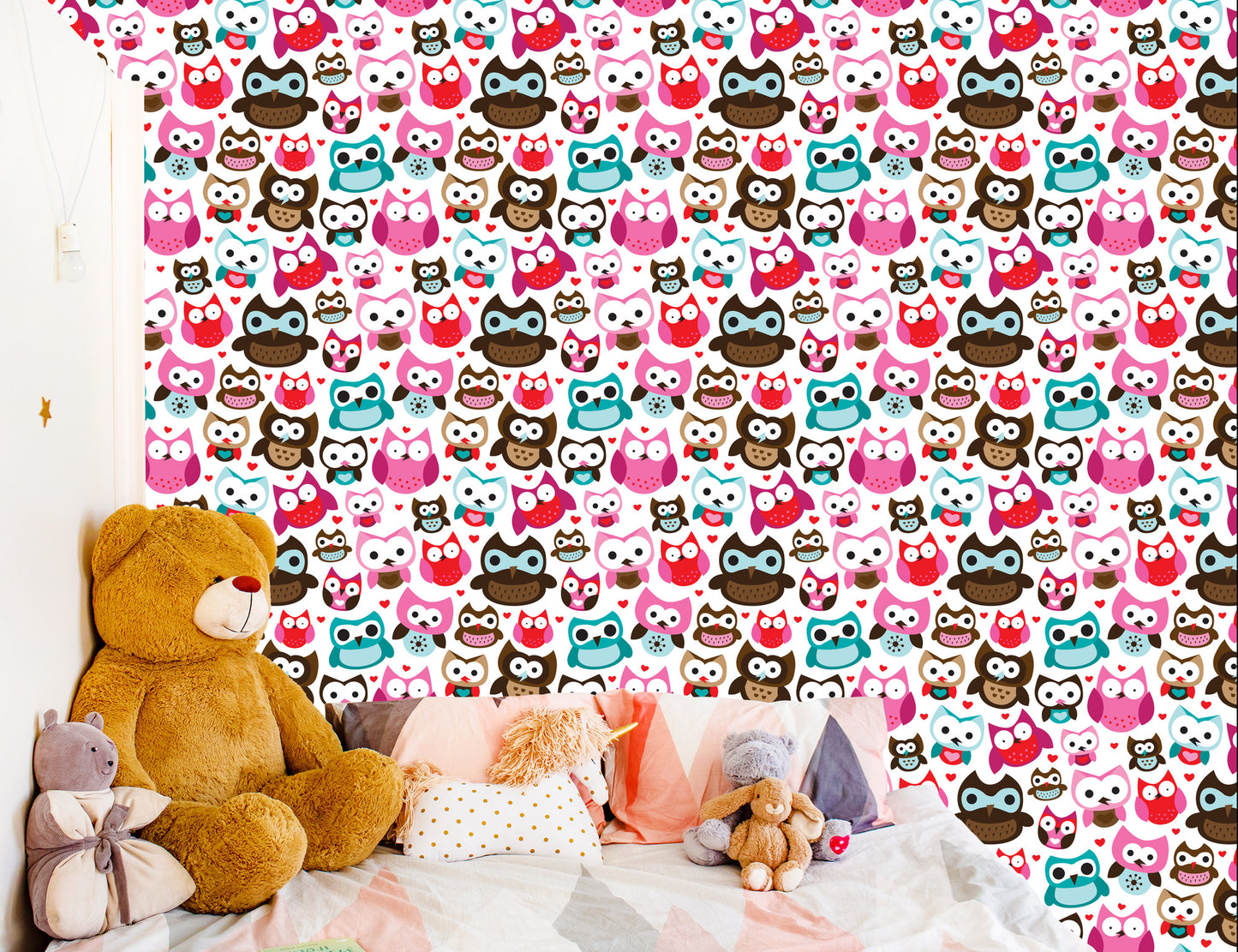 Wallpaper For Girls' Room Colorful Owls Hearts