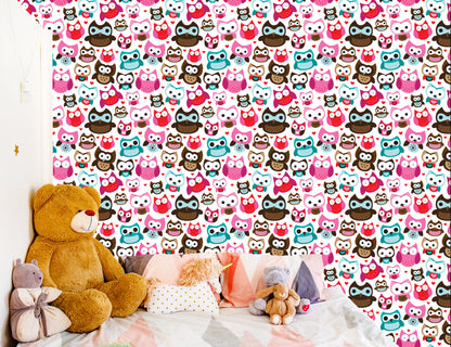 Wallpaper For Girls' Room Colorful Owls Hearts