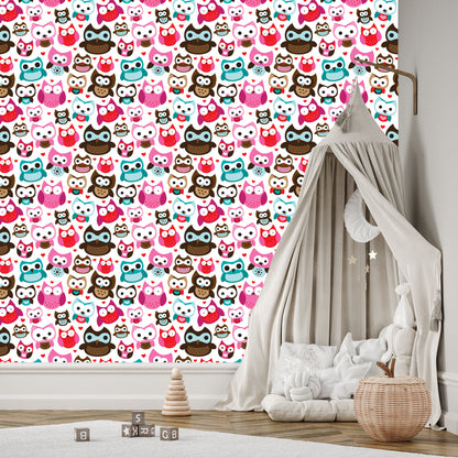 Wallpaper For Girls' Room Colorful Owls Hearts