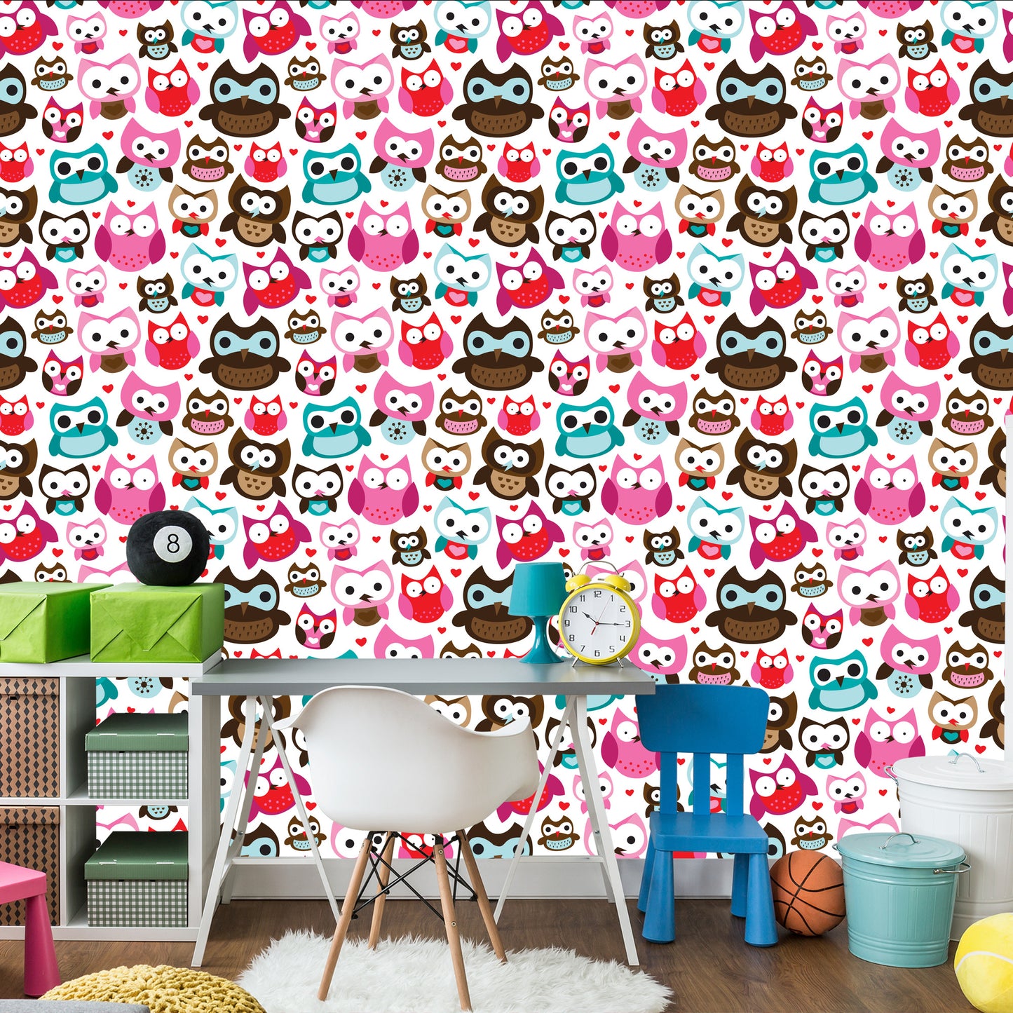 Wallpaper For Girls' Room Colorful Owls Hearts