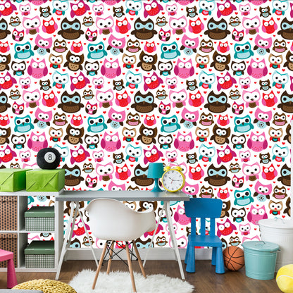 Wallpaper For Girls' Room Colorful Owls Hearts