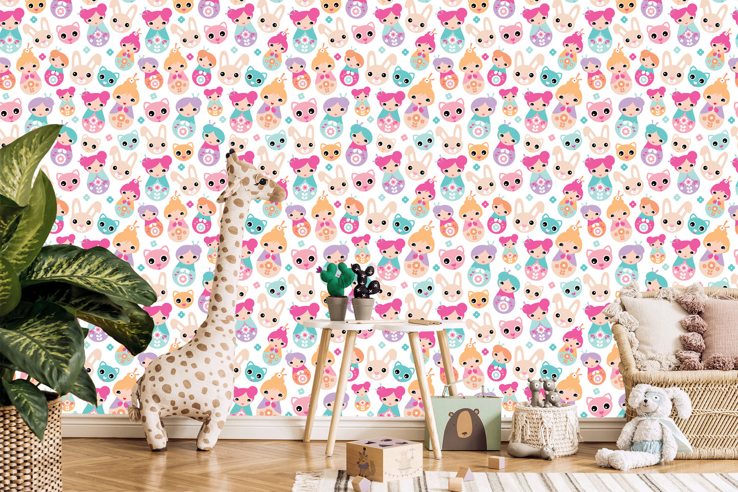 Wallpaper For The Room Of Baby Girls, Animals, Flowers