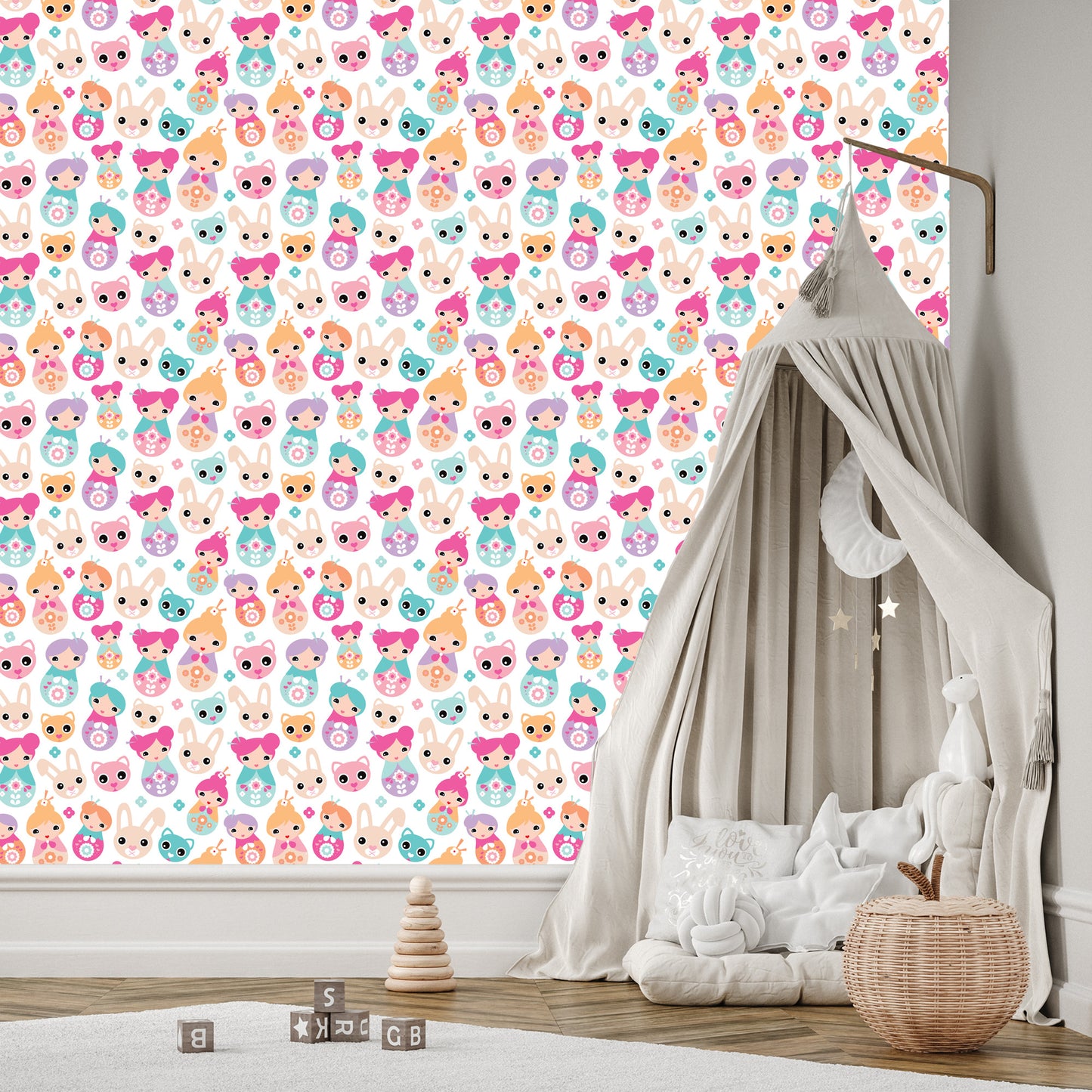 Wallpaper For The Room Of Baby Girls, Animals, Flowers