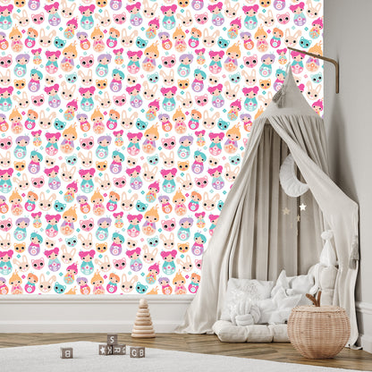 Wallpaper For The Room Of Baby Girls, Animals, Flowers