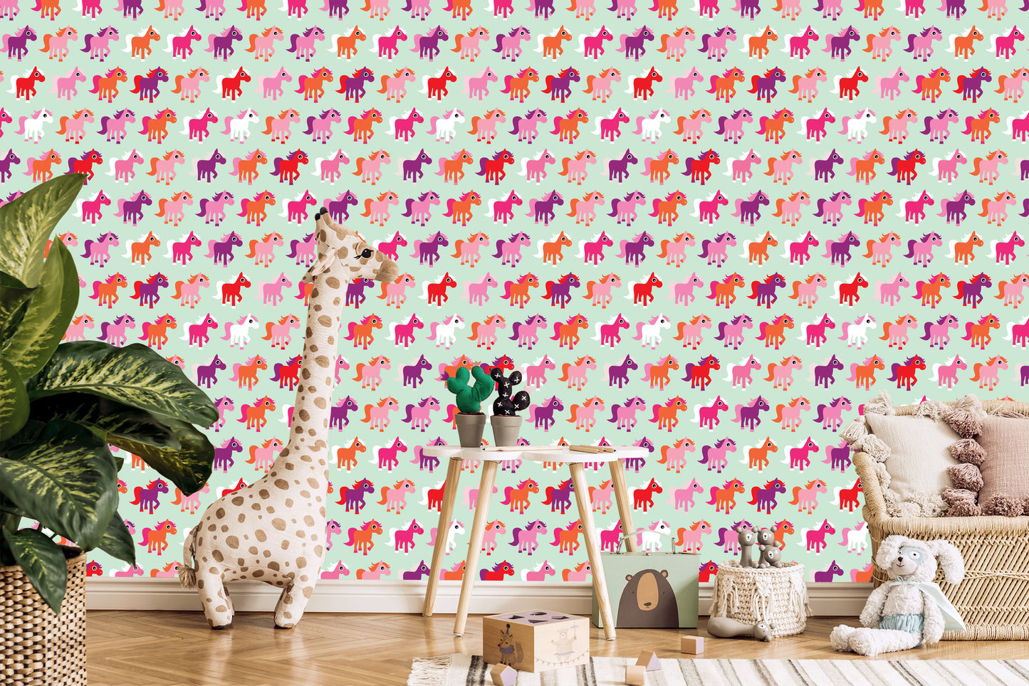 Wallpaper Colorful Horses Room Girls