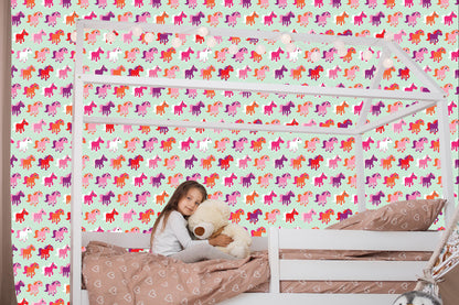 Wallpaper Colorful Horses Room Girls