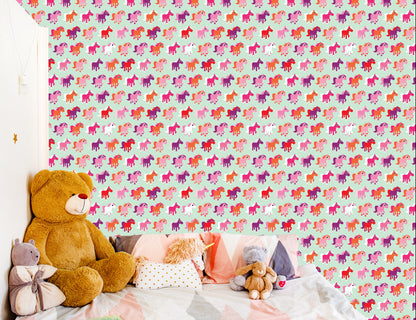 Wallpaper Colorful Horses Room Girls