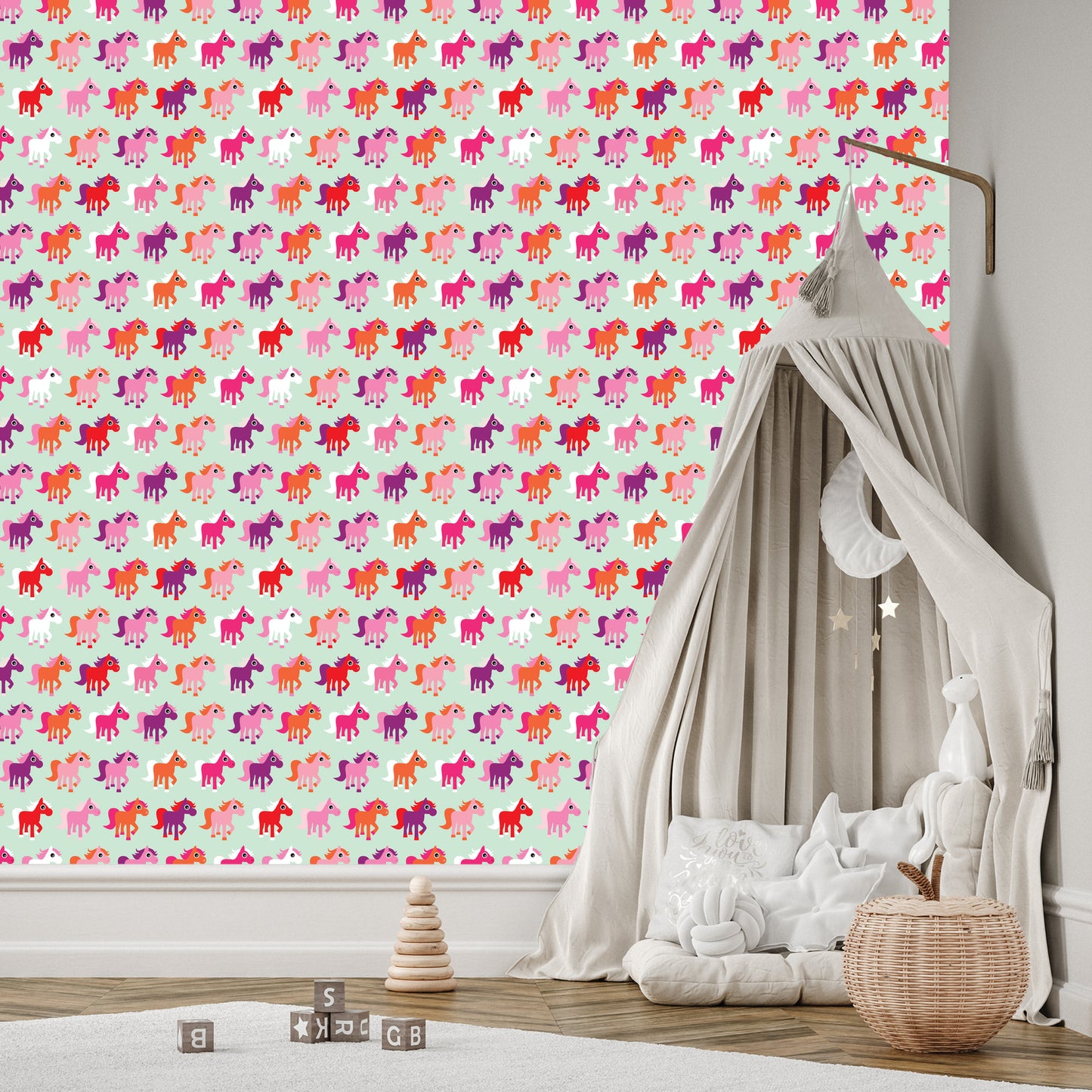 Wallpaper Colorful Horses Room Girls