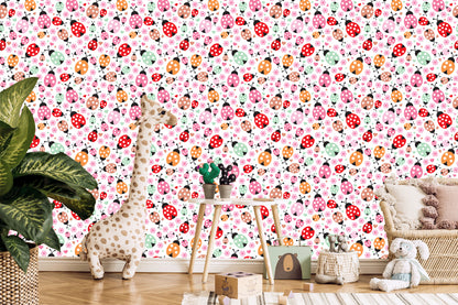 Wallpaper For Girl, Ladybugs, Hearts Flowers