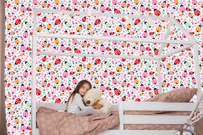 Wallpaper For Girl, Ladybugs, Hearts Flowers