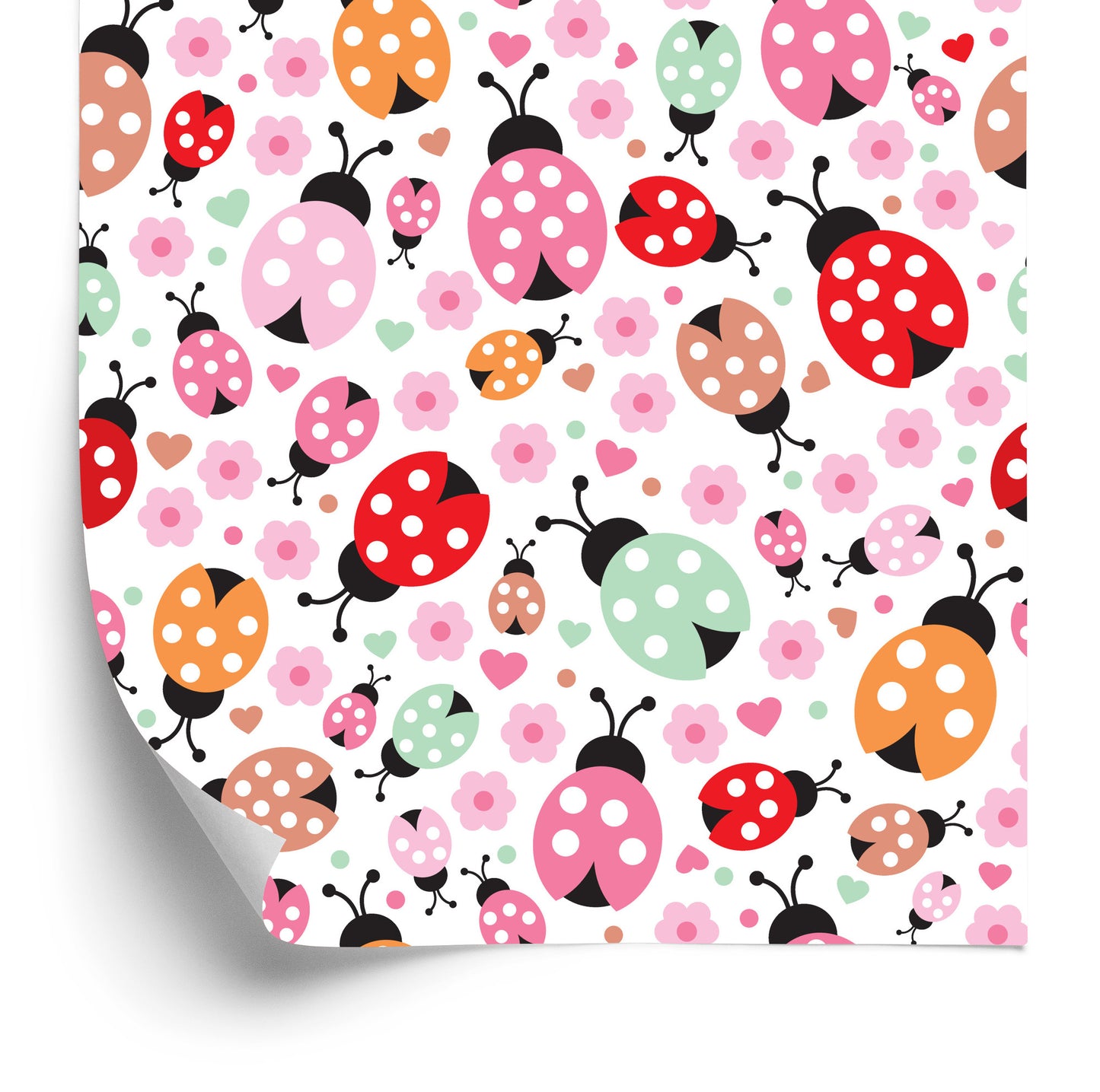 Wallpaper For Girl, Ladybugs, Hearts Flowers