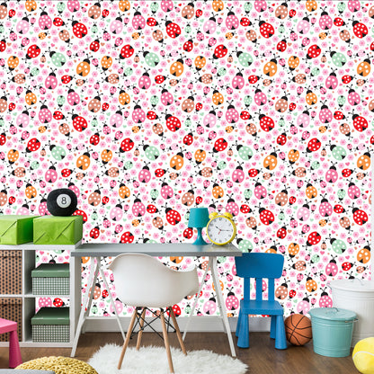 Wallpaper For Girl, Ladybugs, Hearts Flowers