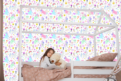 Wallpaper For Girls' Room Unicorns Flowers