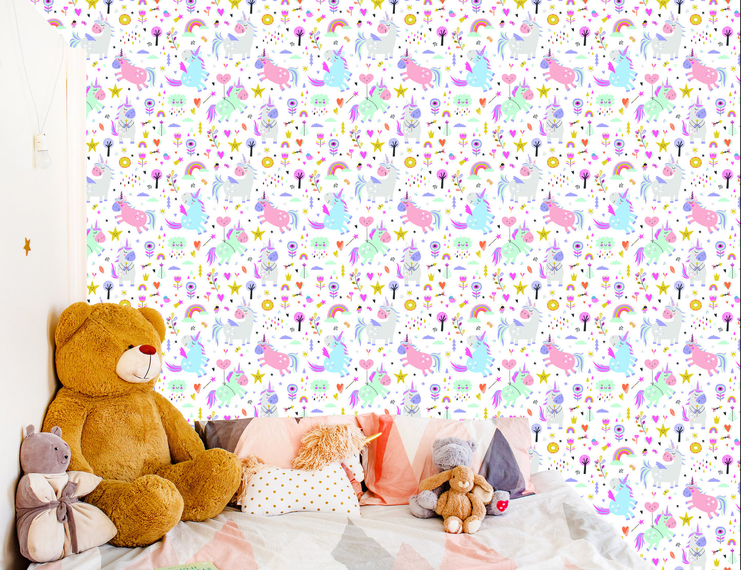 Wallpaper For Girls' Room Unicorns Flowers
