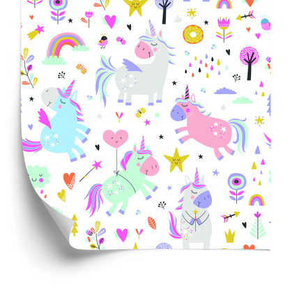Wallpaper For Girls' Room Unicorns Flowers