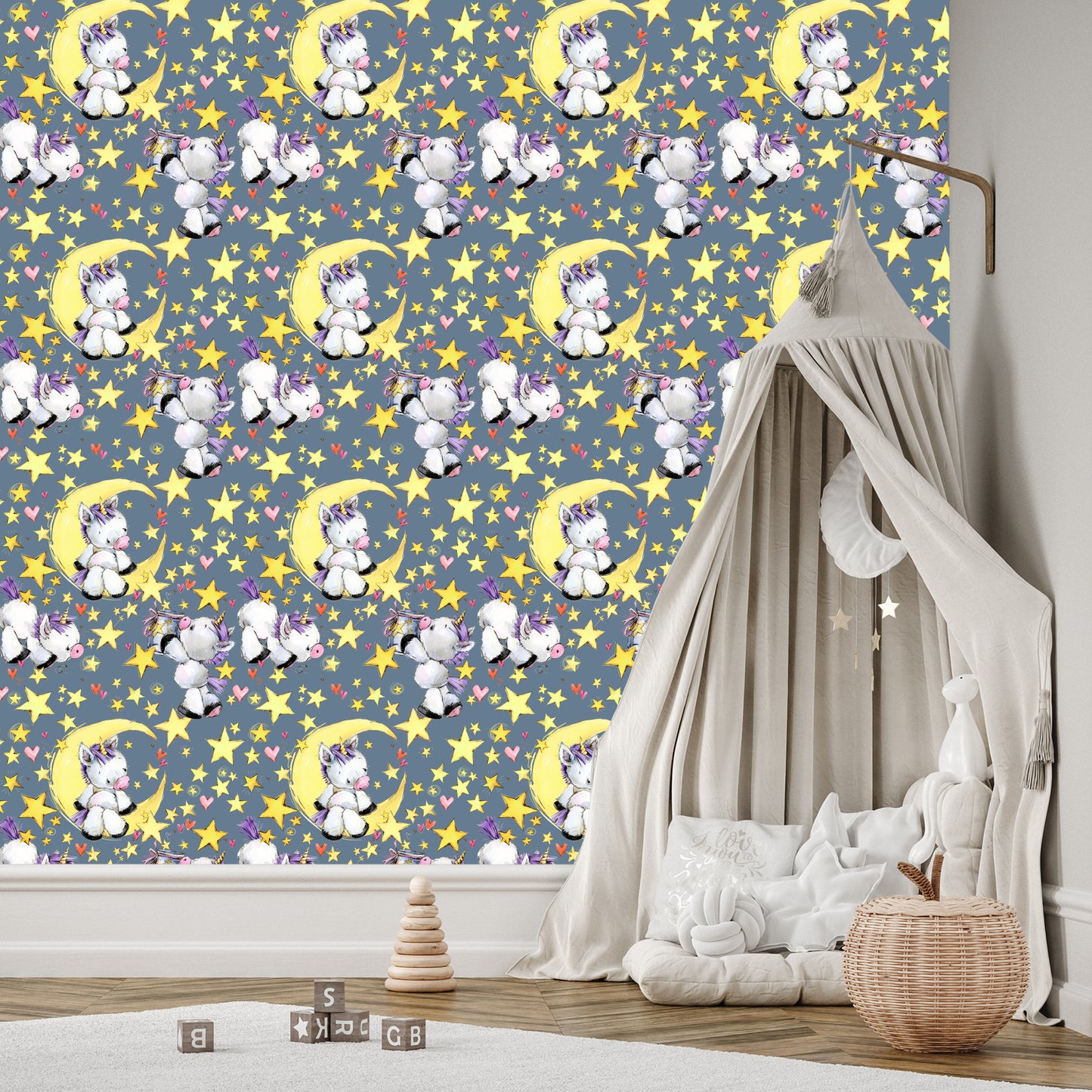 Wallpaper For A Girl Unicorns Moon Stars