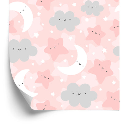 Wallpaper For Children - Happy Stars, Clouds And Moons