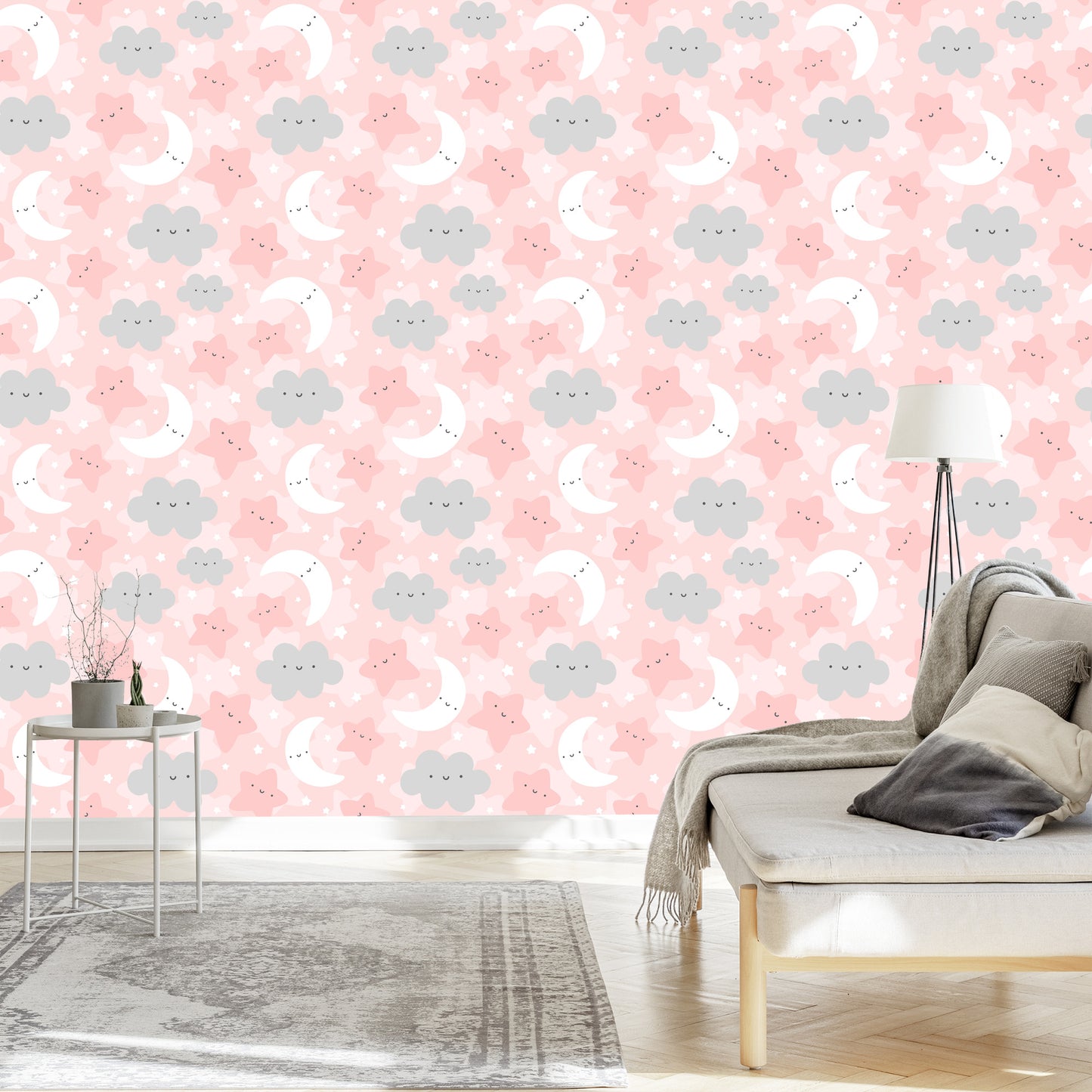 Wallpaper For Children - Happy Stars, Clouds And Moons