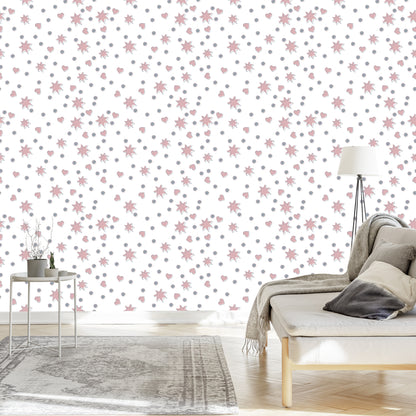Wallpaper For Children - Hearts And Circles Stars