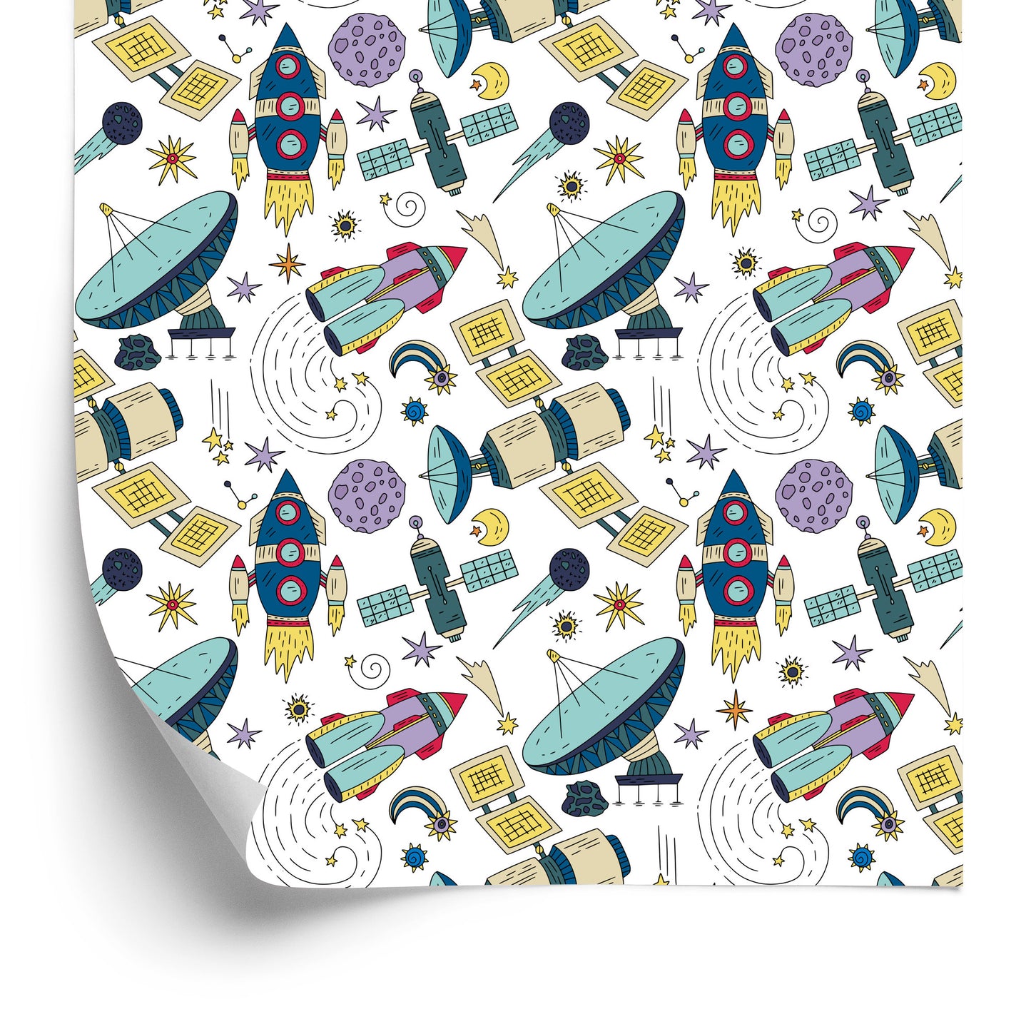 Wallpaper For Children - Colorful Rockets, Satellites And Planets