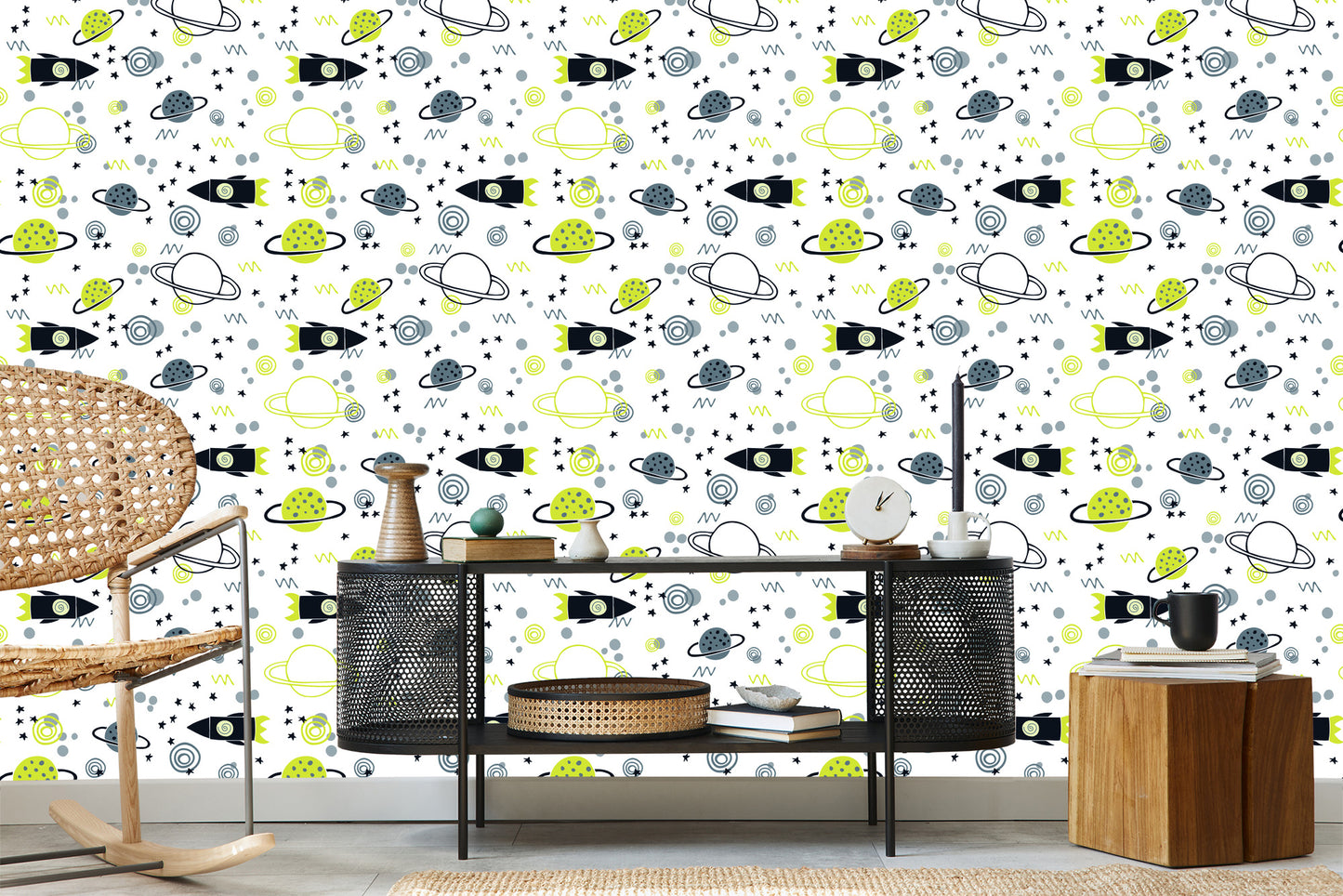 Wallpaper Planet Rocket Space For Children's Room