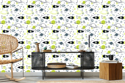 Wallpaper Planet Rocket Space For Children's Room