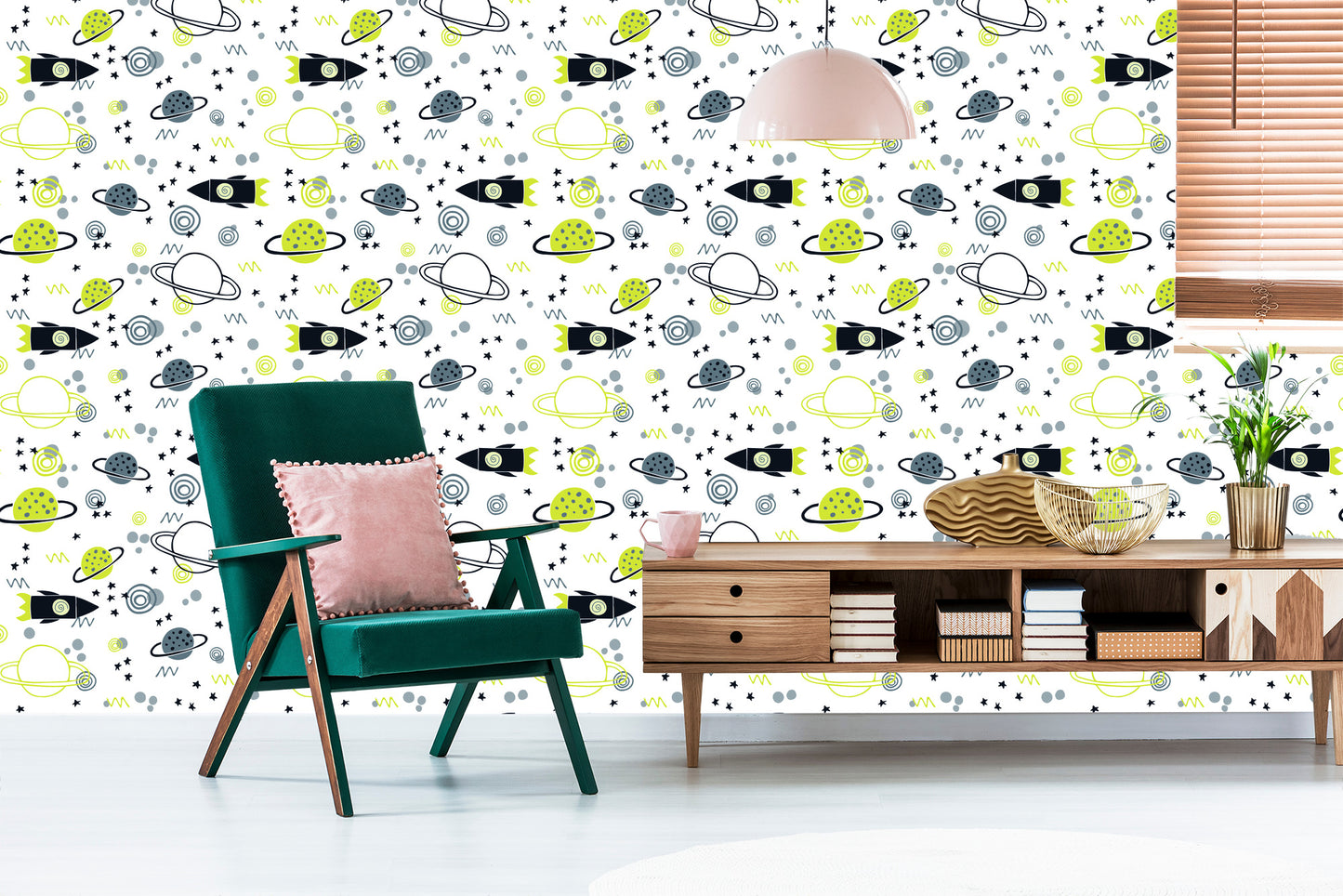 Wallpaper Planet Rocket Space For Children's Room
