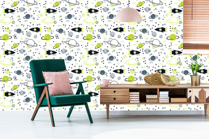 Wallpaper Planet Rocket Space For Children's Room