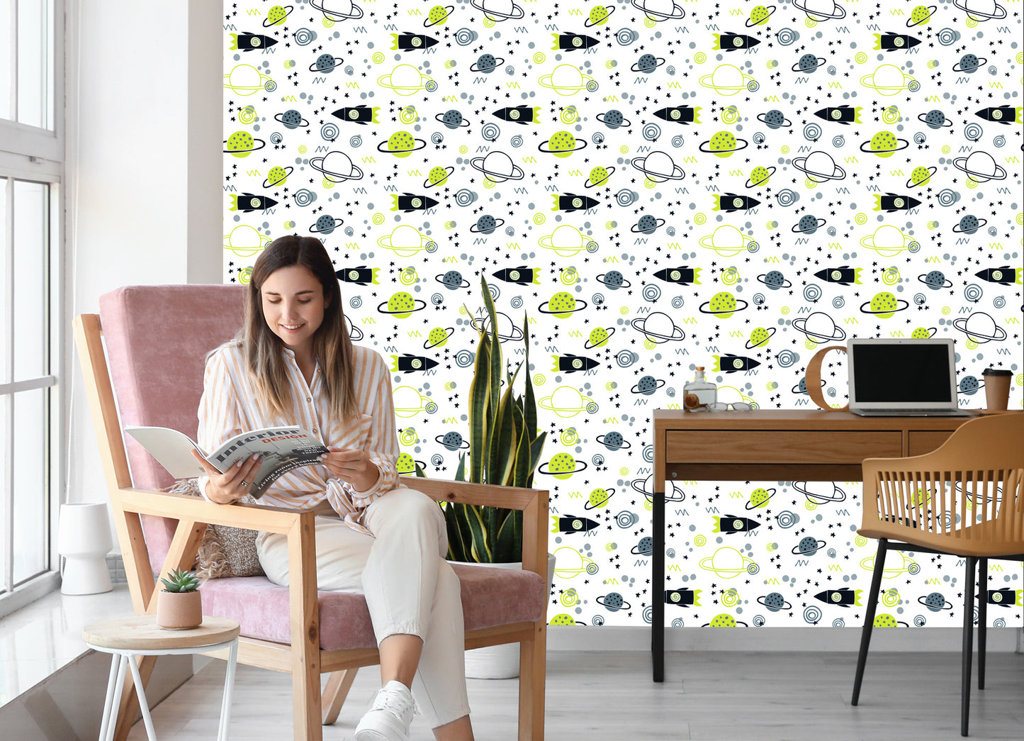 Wallpaper Planet Rocket Space For Children's Room