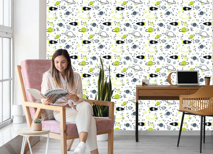 Wallpaper Planet Rocket Space For Children's Room