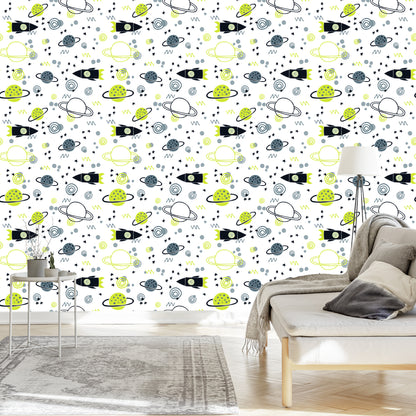 Wallpaper Planet Rocket Space For Children's Room