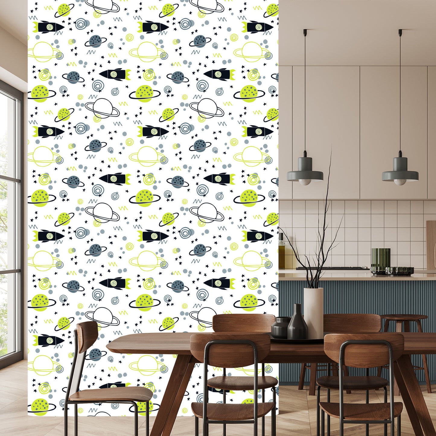 Wallpaper Planet Rocket Space For Children's Room