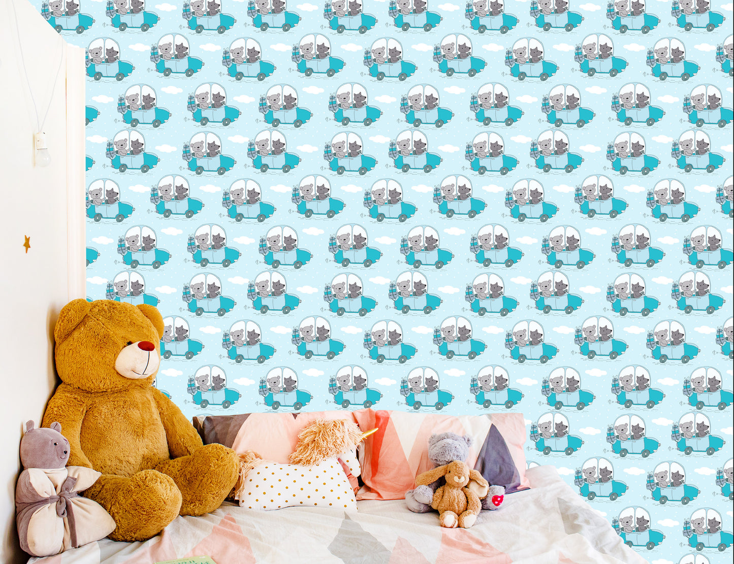 Wallpaper For Children - Teddy Bears And Wolves On A Trip
