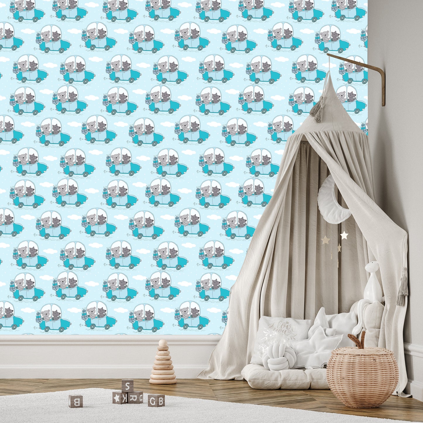 Wallpaper For Children - Teddy Bears And Wolves On A Trip