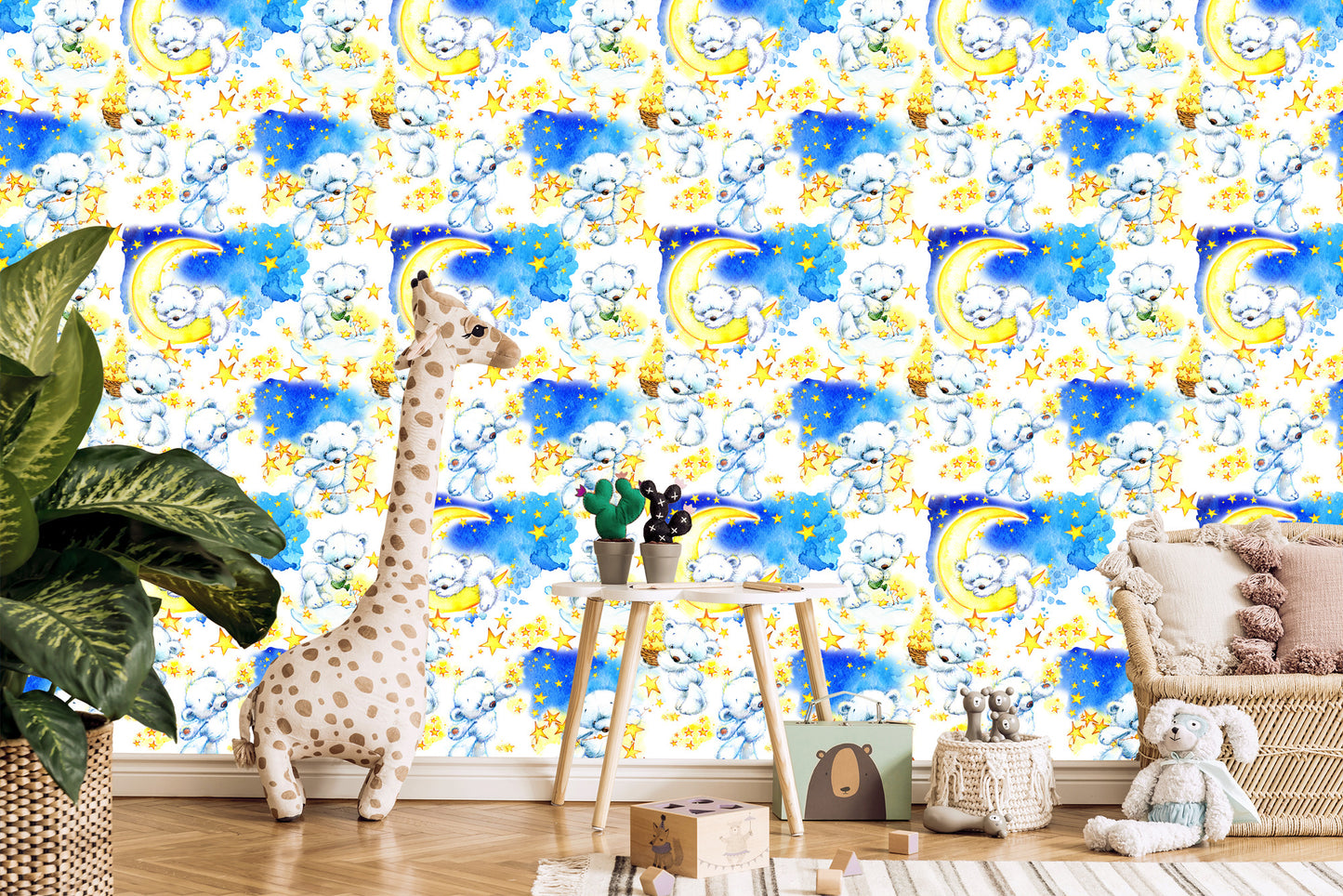 Wallpaper Teddy Bears For A Boy. Stars. Moons