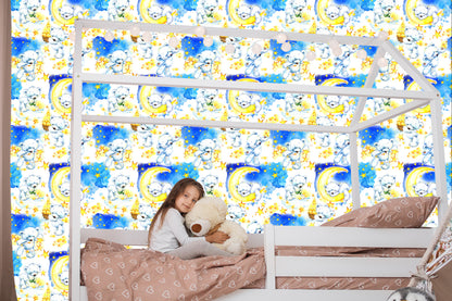 Wallpaper Teddy Bears For A Boy. Stars. Moons