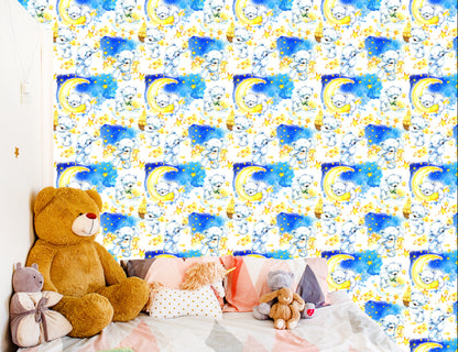 Wallpaper Teddy Bears For A Boy. Stars. Moons