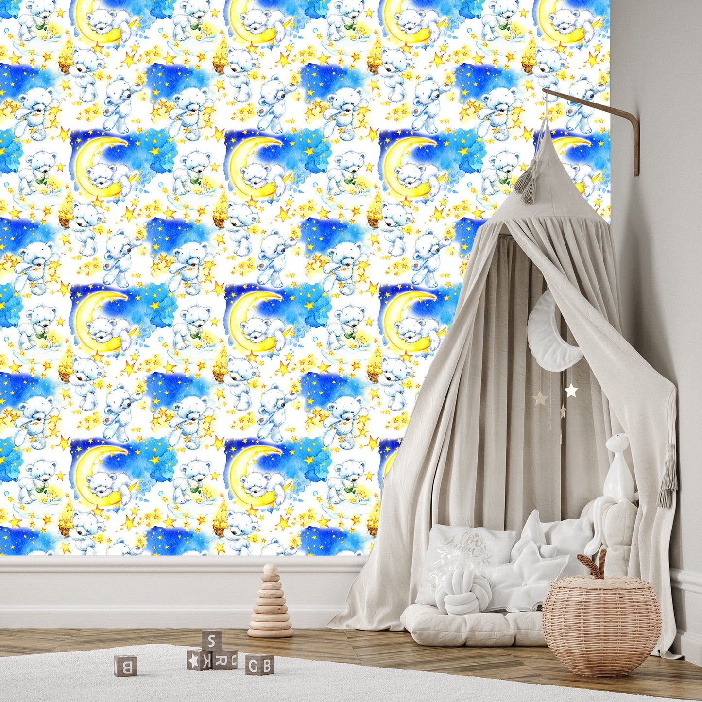 Wallpaper Teddy Bears For A Boy. Stars. Moons