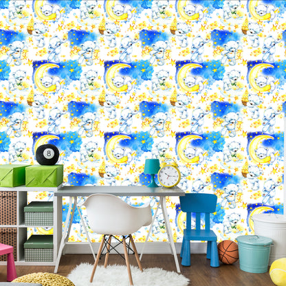 Wallpaper Teddy Bears For A Boy. Stars. Moons
