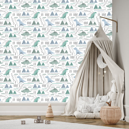 Wallpaper For Boy Mountain Tree Dinosaurs