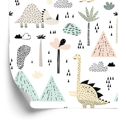Wallpaper For Boy Dinosaurs Palm Tree Clouds