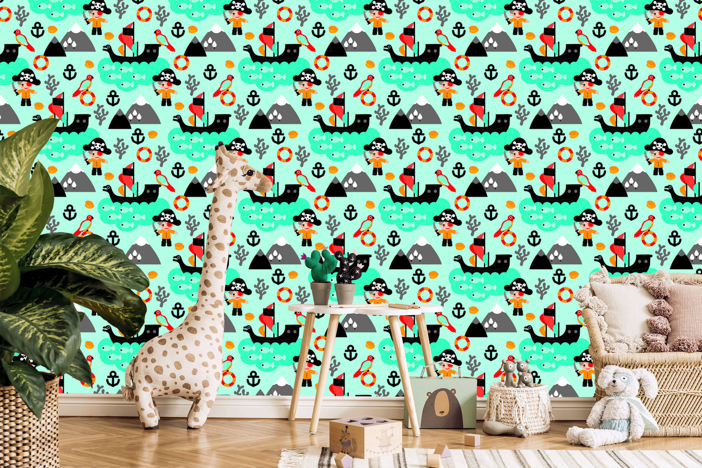 Wallpaper For Boy Sea Birds, Pirate Ships