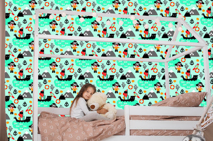 Wallpaper For Boy Sea Birds, Pirate Ships