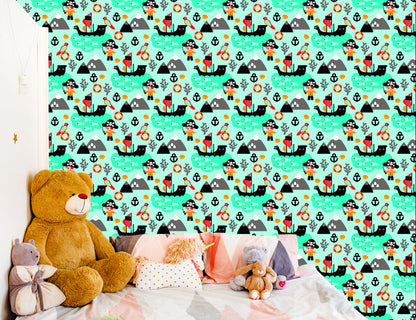 Wallpaper For Boy Sea Birds, Pirate Ships
