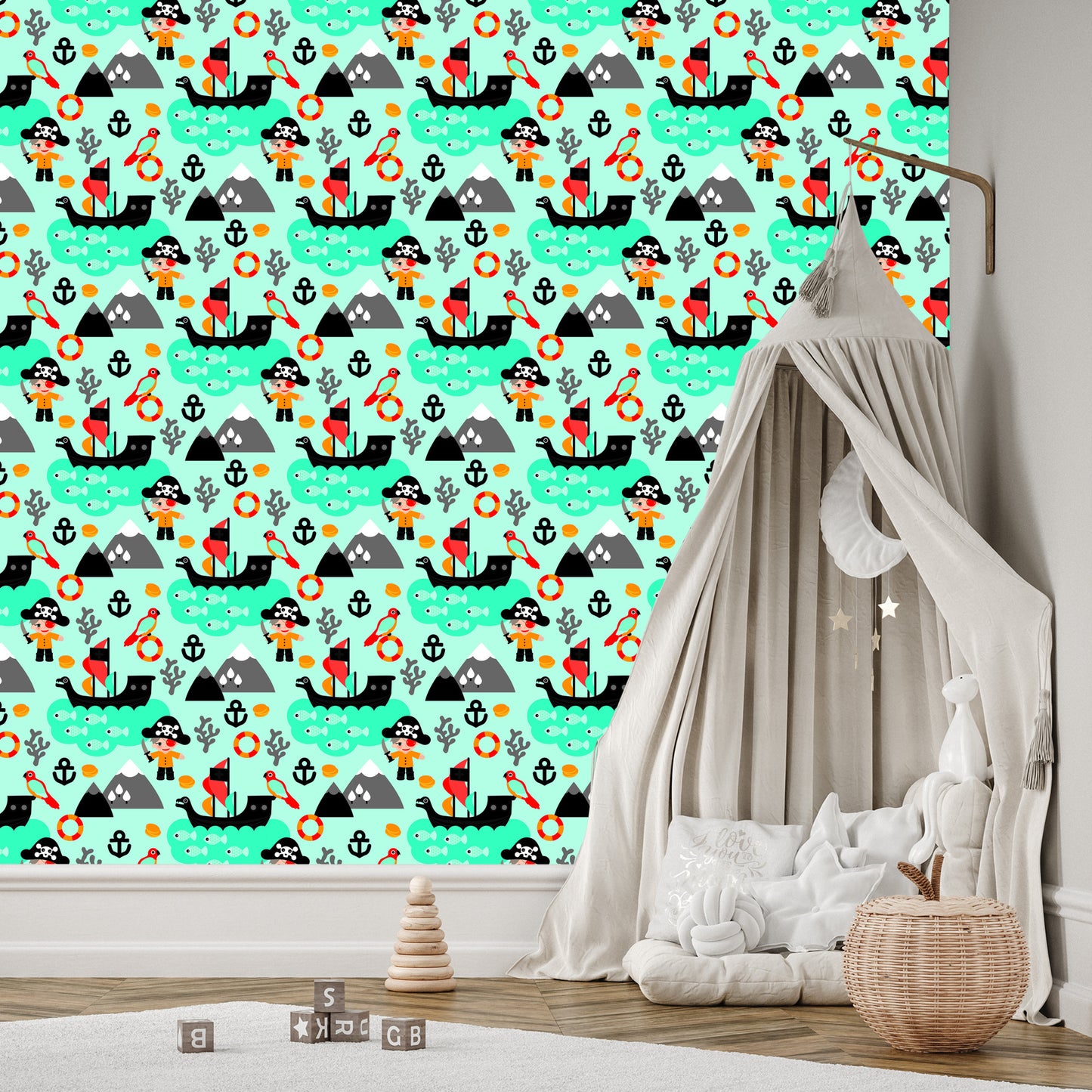 Wallpaper For Boy Sea Birds, Pirate Ships
