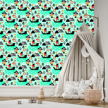 Wallpaper For Boy Sea Birds, Pirate Ships
