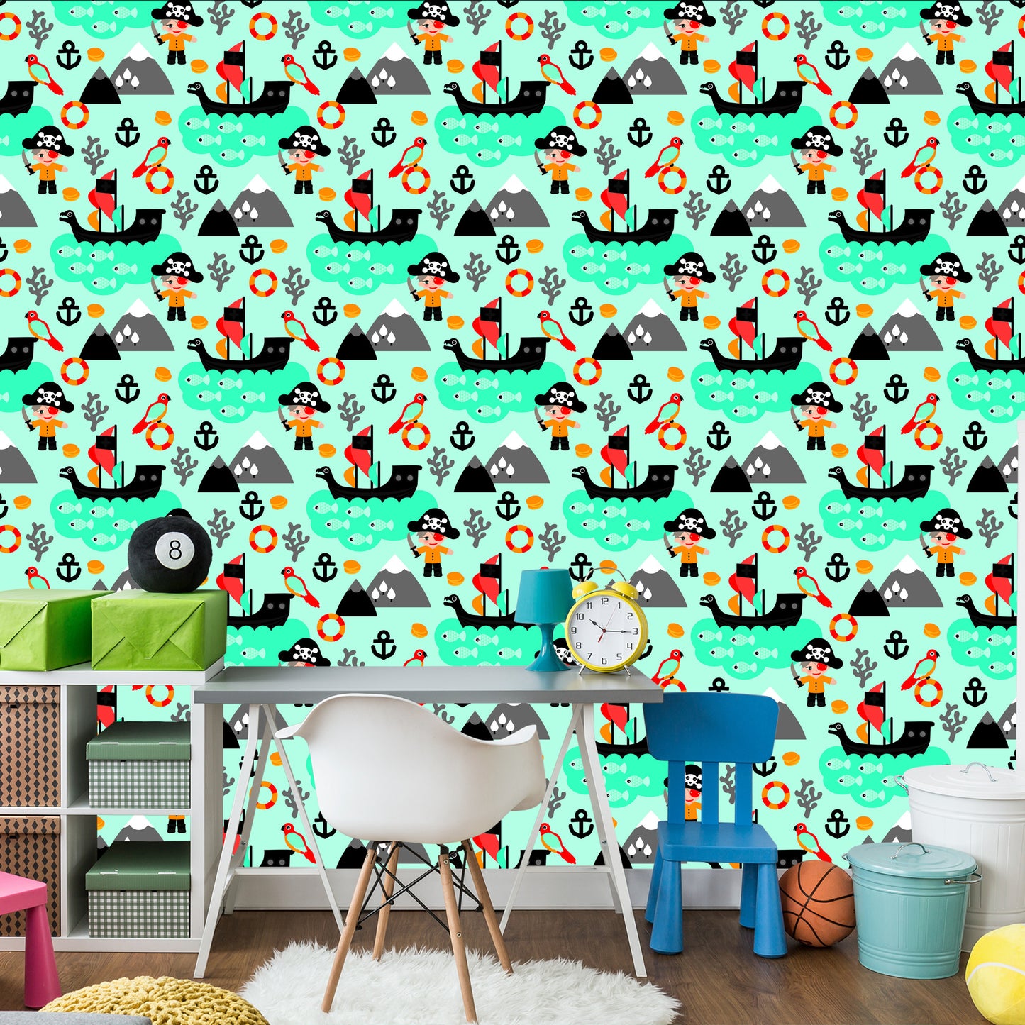 Wallpaper For Boy Sea Birds, Pirate Ships