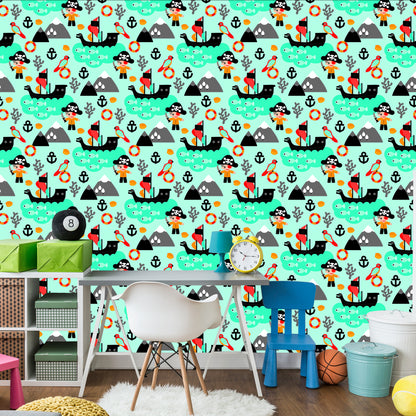 Wallpaper For Boy Sea Birds, Pirate Ships